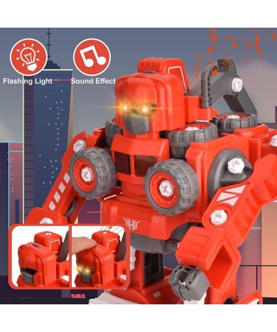 Fire Truck Toy Take Apart Robot Transformers Toys 5 in 1 Construction Vehicle Comes with a Electric Drill Assembly Robot Buil...