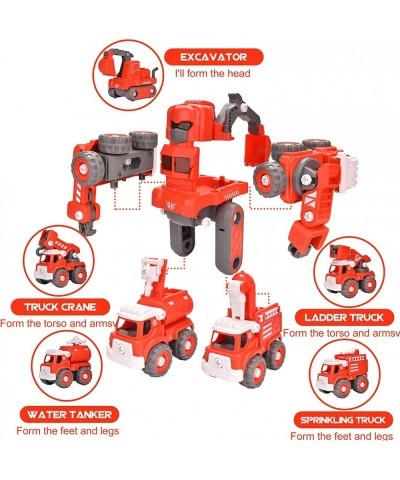 Fire Truck Toy Take Apart Robot Transformers Toys 5 in 1 Construction Vehicle Comes with a Electric Drill Assembly Robot Buil...