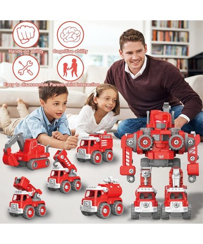 Fire Truck Toy Take Apart Robot Transformers Toys 5 in 1 Construction Vehicle Comes with a Electric Drill Assembly Robot Buil...