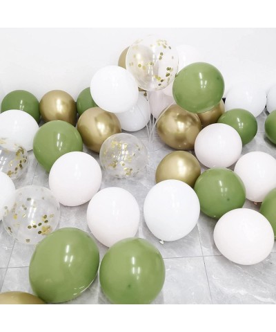 62Pcs Olive Green Gold Balloons for Baby Shower Decorations - 12inch Olive Green Gold Confetti Balloons Set for Baby Shower W...