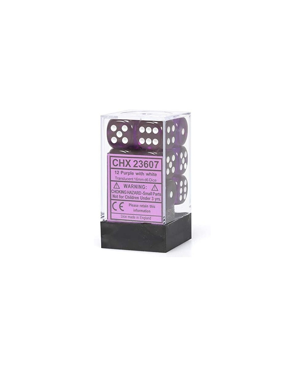 Dice Translucent Purple 6 Sided 16mm Dice Block (12-Dice) Purple/White (23607) $16.40 Game Accessories