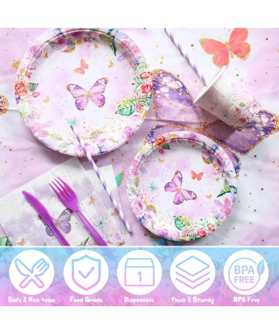 176 Pcs Butterfly Birthday Party Supplies Butterfly Party Decorations Tablecloth Plates Napkins Cups Straws Knives Forks Birt...