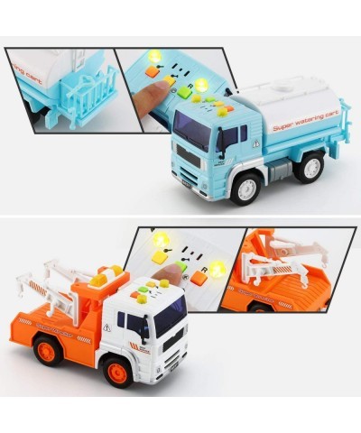 4 Pack City Service Vehicle Car Truck Toy Set - Tow Truck Dump Truck Sprinkler and Garbage Truck - with Friction Powered Whee...