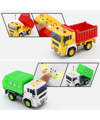 4 Pack City Service Vehicle Car Truck Toy Set - Tow Truck Dump Truck Sprinkler and Garbage Truck - with Friction Powered Whee...