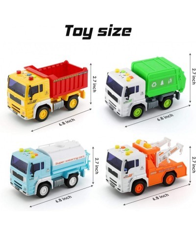 4 Pack City Service Vehicle Car Truck Toy Set - Tow Truck Dump Truck Sprinkler and Garbage Truck - with Friction Powered Whee...