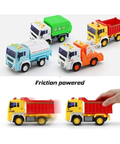 4 Pack City Service Vehicle Car Truck Toy Set - Tow Truck Dump Truck Sprinkler and Garbage Truck - with Friction Powered Whee...