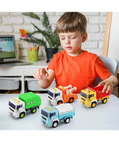 4 Pack City Service Vehicle Car Truck Toy Set - Tow Truck Dump Truck Sprinkler and Garbage Truck - with Friction Powered Whee...