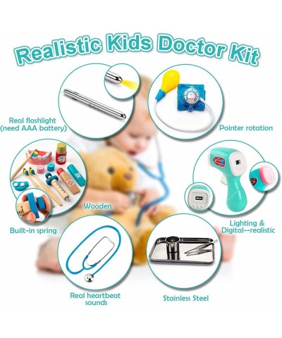 Doctor Kit for Kids 34Pcs Toy Medical Kit with Stain Steel Stethoscope Flashlight Tray Iodine Cup Wooden Accessories Dress Up...