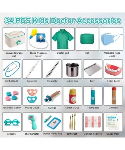 Doctor Kit for Kids 34Pcs Toy Medical Kit with Stain Steel Stethoscope Flashlight Tray Iodine Cup Wooden Accessories Dress Up...