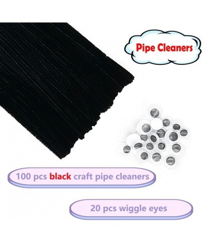 100 pcs Black Pipe Cleaners with 20 pcs Googly Eyes Chenille Stems for Craft Project Craft Pipe Cleaners for Kids DIY Project...