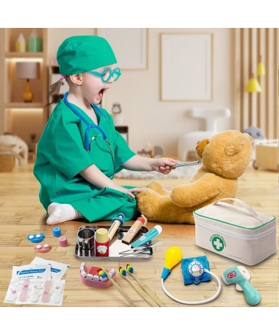 Doctor Kit for Kids 34Pcs Toy Medical Kit with Stain Steel Stethoscope Flashlight Tray Iodine Cup Wooden Accessories Dress Up...