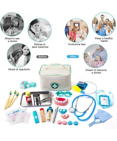 Doctor Kit for Kids 34Pcs Toy Medical Kit with Stain Steel Stethoscope Flashlight Tray Iodine Cup Wooden Accessories Dress Up...