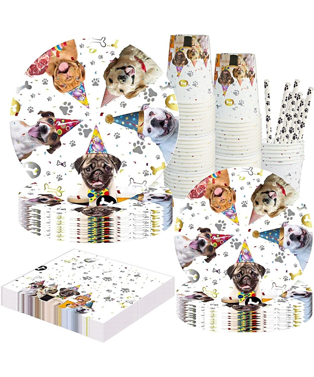 Dog Party Supplies Dog Theme Tableware Kit Including Plates Cups Straws Napkins for Dog Puppy Kids Birthday Baby Shower Decor...