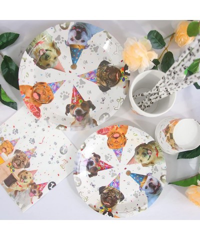 Dog Party Supplies Dog Theme Tableware Kit Including Plates Cups Straws Napkins for Dog Puppy Kids Birthday Baby Shower Decor...