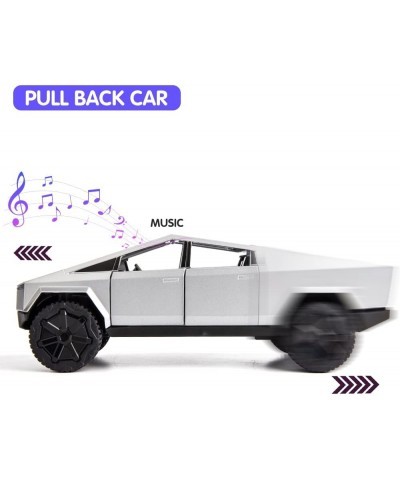 1/24 Cybertruck Electric Pick-Up Truck Model Car Zinc Alloy Pull Back Toy Car with Sound and Light for Kids Boy Girl(Silver) ...