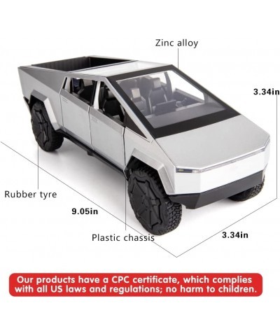 1/24 Cybertruck Electric Pick-Up Truck Model Car Zinc Alloy Pull Back Toy Car with Sound and Light for Kids Boy Girl(Silver) ...