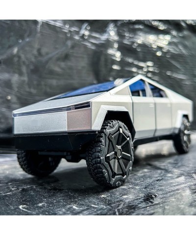 1/24 Cybertruck Electric Pick-Up Truck Model Car Zinc Alloy Pull Back Toy Car with Sound and Light for Kids Boy Girl(Silver) ...