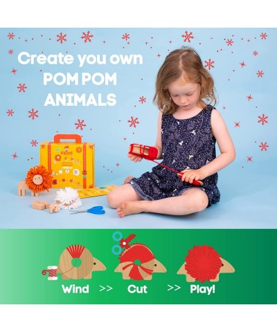 Pompom Animals Wooden Toys Kit – DIY Lion Porcupine and Sheep Arts and Crafts Pom Pom Kit for Kids Ages 5-10 Years Old– Monte...