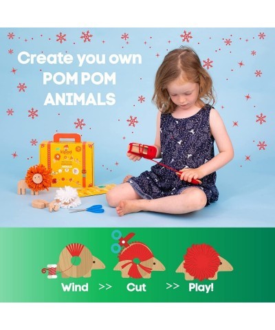 Pompom Animals Wooden Toys Kit – DIY Lion Porcupine and Sheep Arts and Crafts Pom Pom Kit for Kids Ages 5-10 Years Old– Monte...