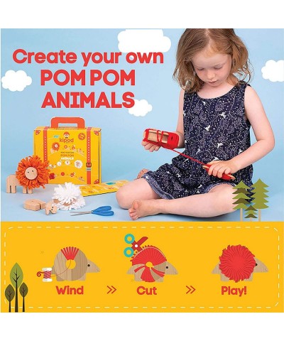 Pompom Animals Wooden Toys Kit – DIY Lion Porcupine and Sheep Arts and Crafts Pom Pom Kit for Kids Ages 5-10 Years Old– Monte...