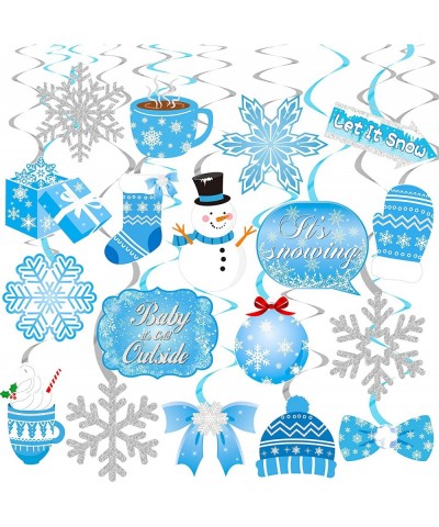 20pcs Winter Wonderland Hanging Swirls Snow Snowflake Snowman Foil Ceiling Decorations for Frozen Winter Theme Baby is Cold O...