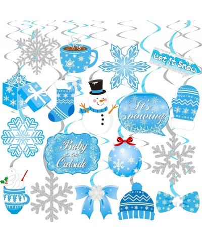 20pcs Winter Wonderland Hanging Swirls Snow Snowflake Snowman Foil Ceiling Decorations for Frozen Winter Theme Baby is Cold O...