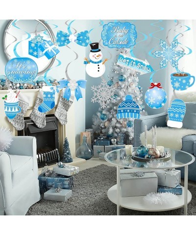 20pcs Winter Wonderland Hanging Swirls Snow Snowflake Snowman Foil Ceiling Decorations for Frozen Winter Theme Baby is Cold O...