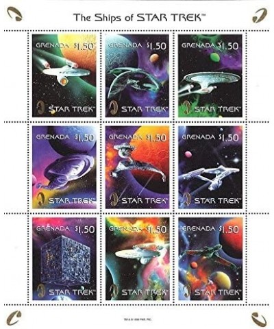 Star Trek Ships - Sheet of 9 Stamps w/ Gold Embossed Star Trek Logo $21.44 Collectible Postage Stamps