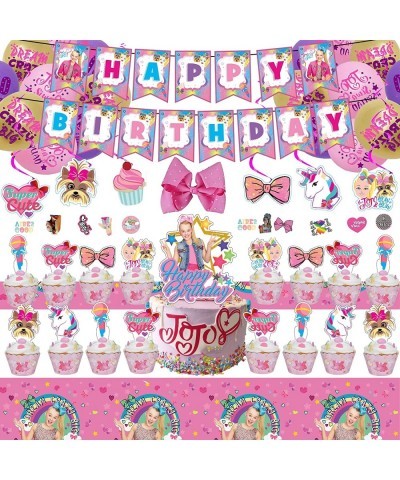 105PCS Jo-jo Birthday Party Supplies Birthday Decoration Include Happy Birthday Banners Tablecloth Hair Bow Hanging Swirls St...