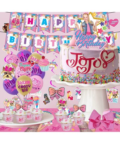 105PCS Jo-jo Birthday Party Supplies Birthday Decoration Include Happy Birthday Banners Tablecloth Hair Bow Hanging Swirls St...