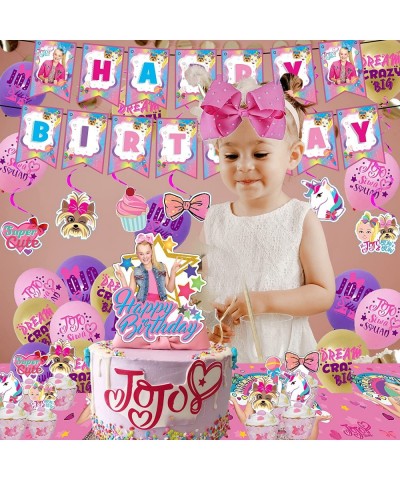 105PCS Jo-jo Birthday Party Supplies Birthday Decoration Include Happy Birthday Banners Tablecloth Hair Bow Hanging Swirls St...