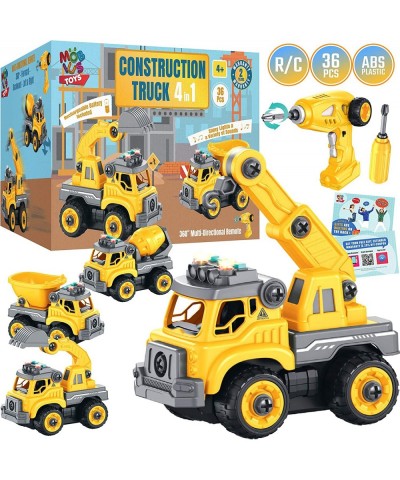 4-in-1 Take Apart Construction Toys for Kids 36Pcs RC Car Trucks w/ Electric 360° Drill Remote Control DIY STEM Vehicle Build...