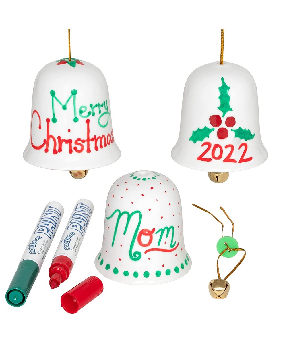 Christmas Crafts - Design Your Own Porcelain Bells - Set of 3 - Craft Kit for Kids - Christmas Tree Decorations - All Materia...