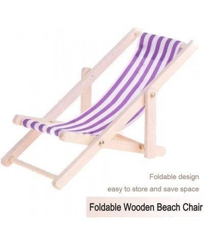 Dollhouse Miniature Furniture Accessories Foldable Wooden Beach Chair Mini Longue Deck Chair Doll House Ornament Kits for DIY...