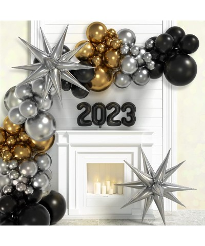 New Years Eve Balloon Garland Kit - Gold Black Silver Balloons with Star and 2023 Foil Balloon Cheers Happy New Year Decorati...