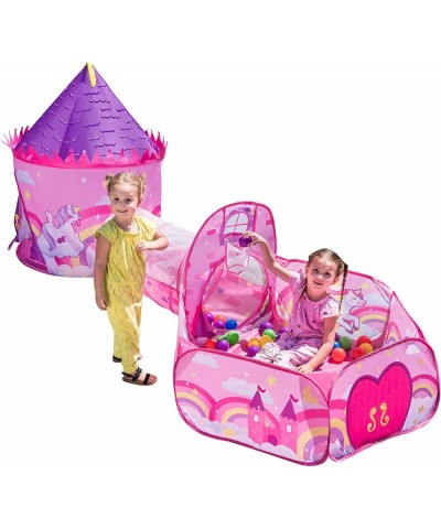 Girls Unicorn Princess Pink Castle Play Tent with Pop Up Play Tent Tunnel and Playhouse with Ball Pit Kids Indoor Outdoor Pla...