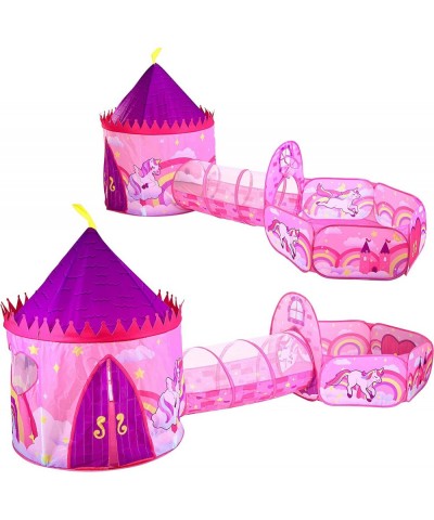 Girls Unicorn Princess Pink Castle Play Tent with Pop Up Play Tent Tunnel and Playhouse with Ball Pit Kids Indoor Outdoor Pla...