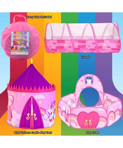 Girls Unicorn Princess Pink Castle Play Tent with Pop Up Play Tent Tunnel and Playhouse with Ball Pit Kids Indoor Outdoor Pla...