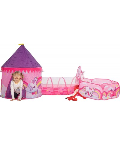 Girls Unicorn Princess Pink Castle Play Tent with Pop Up Play Tent Tunnel and Playhouse with Ball Pit Kids Indoor Outdoor Pla...