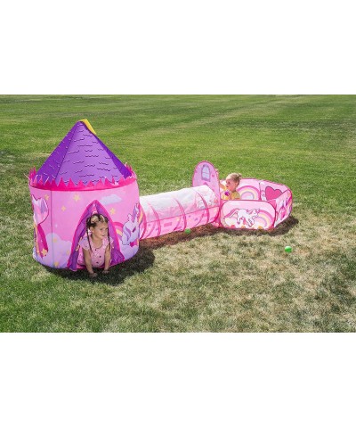 Girls Unicorn Princess Pink Castle Play Tent with Pop Up Play Tent Tunnel and Playhouse with Ball Pit Kids Indoor Outdoor Pla...