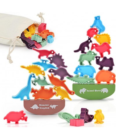 24PCS Dinosaur Stacking Toy Game for Kids 2 Sets in 1 Montessori Learning Balance Building Blocks Educational STEM Toy with S...