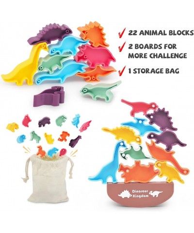 24PCS Dinosaur Stacking Toy Game for Kids 2 Sets in 1 Montessori Learning Balance Building Blocks Educational STEM Toy with S...