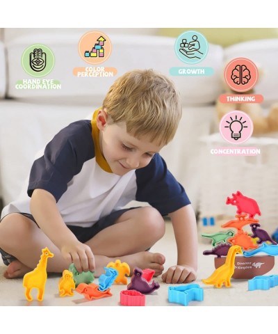 24PCS Dinosaur Stacking Toy Game for Kids 2 Sets in 1 Montessori Learning Balance Building Blocks Educational STEM Toy with S...