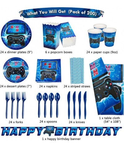 Game on Party Supplies Serves 24 Blue Video Game Party Supplies Includes Tablecloth Popcorn Boxes Birthday Plates for Boys Ga...