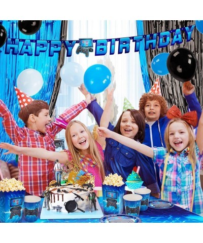 Game on Party Supplies Serves 24 Blue Video Game Party Supplies Includes Tablecloth Popcorn Boxes Birthday Plates for Boys Ga...