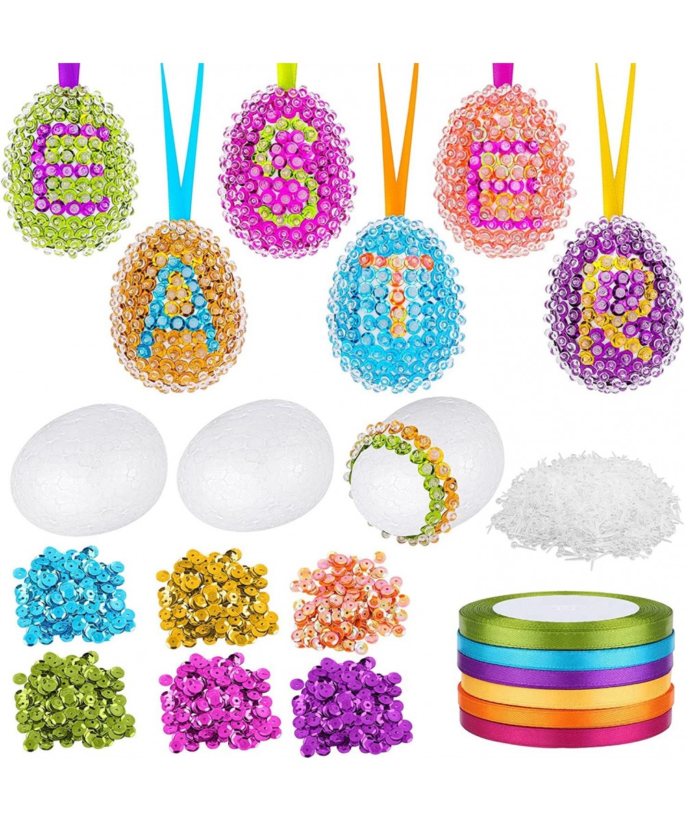 9 Pieces DIY Easter Egg Easter Craft Sequin Ornaments Kits Easter DIY Sequin Egg Ornaments Hanging Egg Sequin Kits Colorful E...