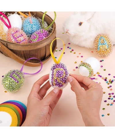 9 Pieces DIY Easter Egg Easter Craft Sequin Ornaments Kits Easter DIY Sequin Egg Ornaments Hanging Egg Sequin Kits Colorful E...