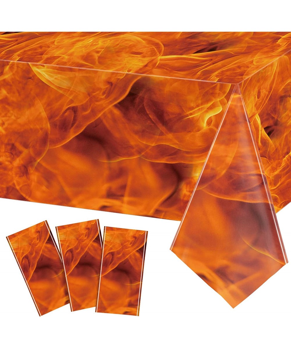 3 Packs Fire Tablecloths Flame Plastic Table Covers Fire Flame Rectangle Disposable Tablecloths Decorations for Picnic Home O...