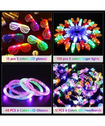 175 Pieces LED Light Up Toys Glow in The Dark Party Supplies Include LED Flashing Glasses Flower Headband Crown Bracelets Fin...