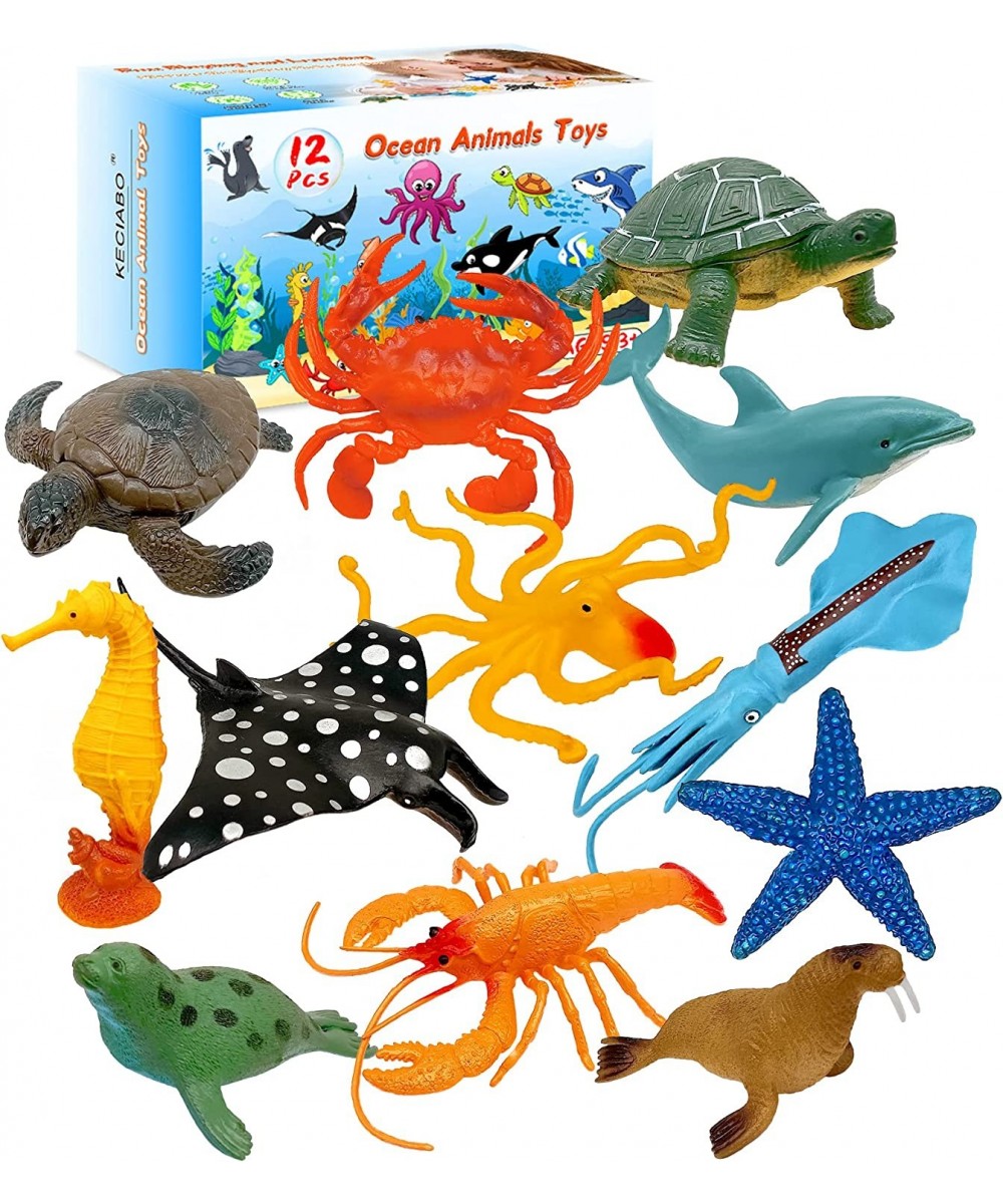 Ocean Sea Animals Toys 12 Pack Large Deep Sea Animals Figures Toys Set Realistic Soft Plastic Bath Toy for Toddlers Kids Chil...